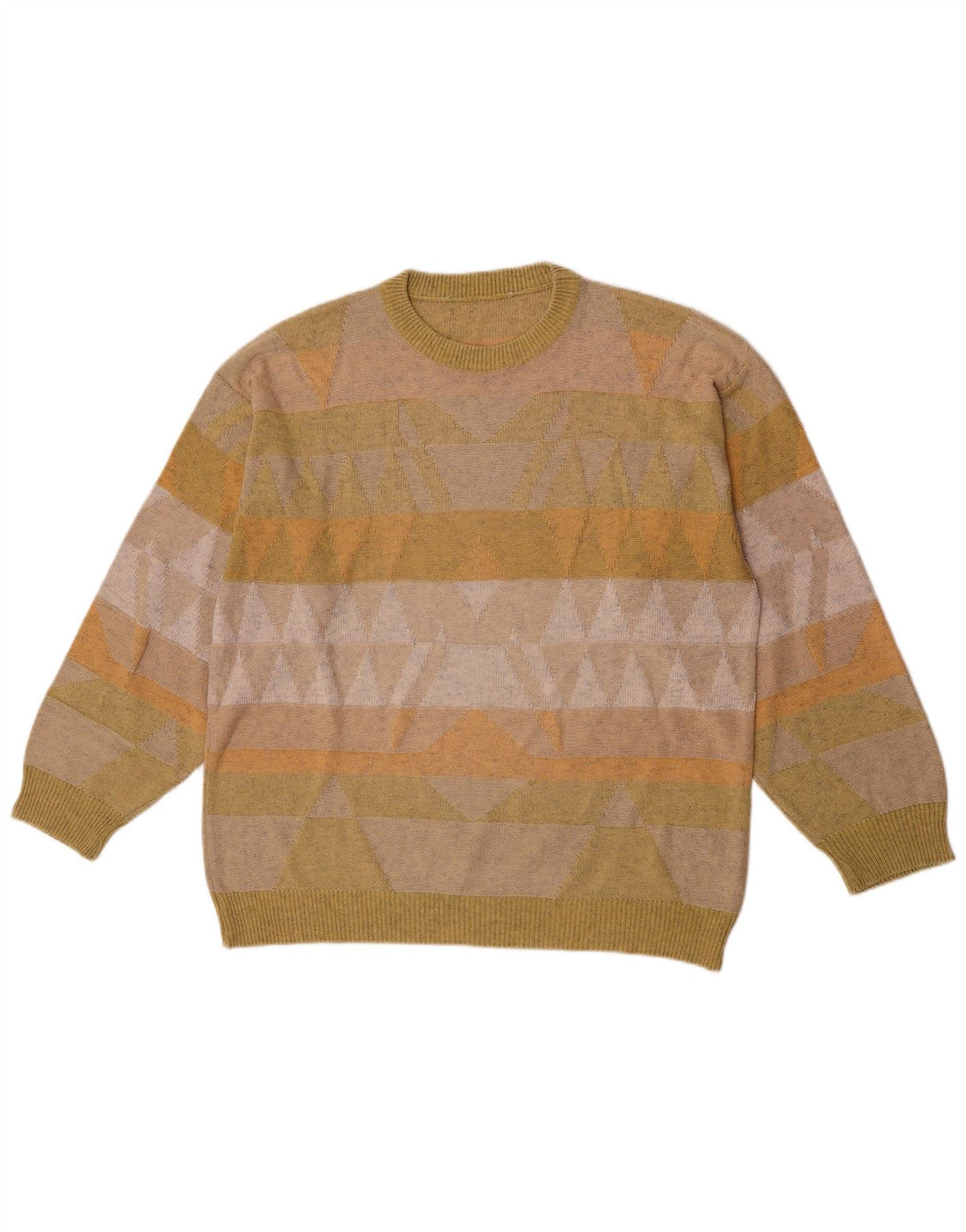 vintage Mens Crew Neck Jumper Pull Moyen Vert Géométrique