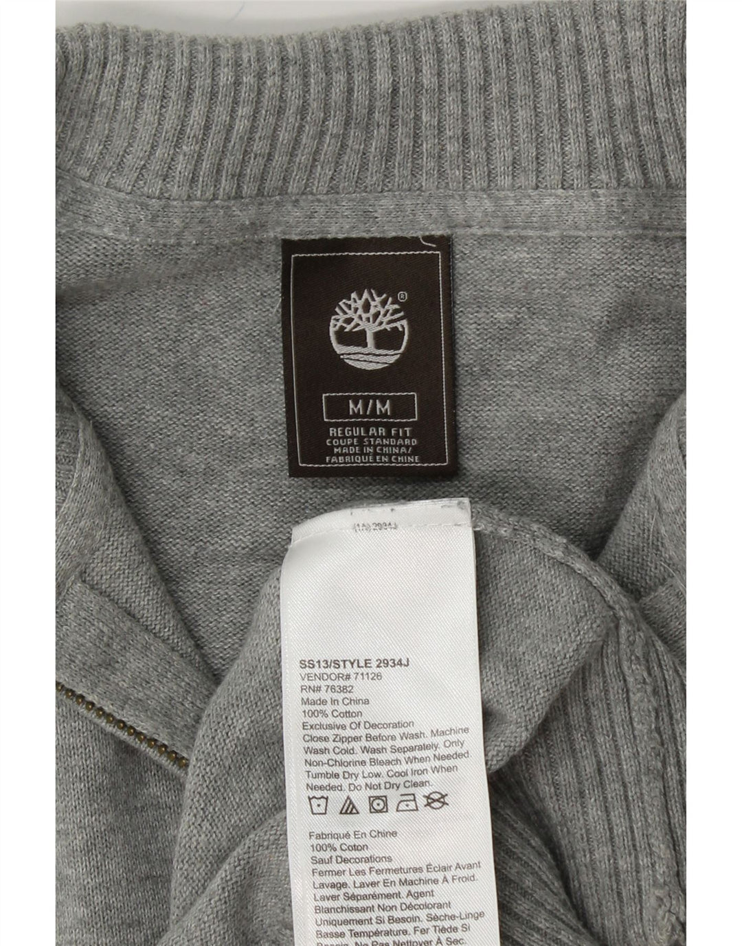 TIMBERLAND Mens Regular Fit Zip Neck Jumper Sweater Medium Grey Cotton Vintage Timberland and Second-Hand Timberland from Messina Hembry 