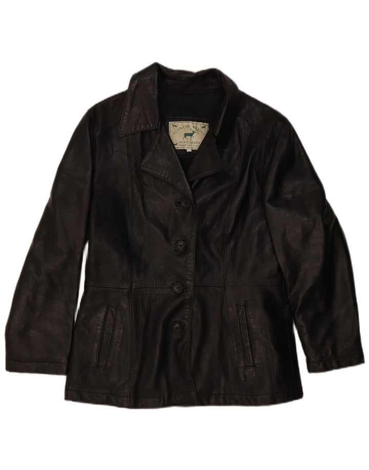 veste en cuir femme vintage UK 14 Grand cuir noir