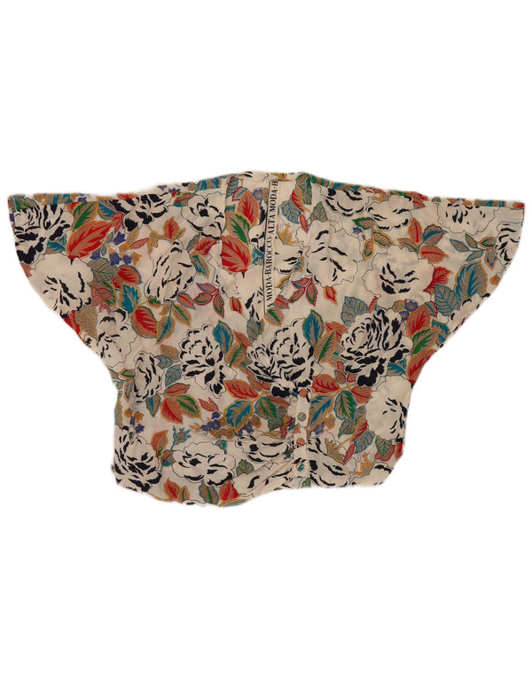 vintage Womens Crop Batwing Shirt Blouse UK 14 Moyen Multicolore Floral
