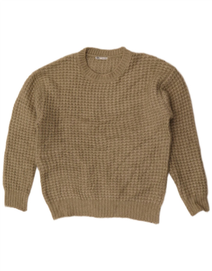Zara Pull ras du cou pour homme, grand, kaki, polyester