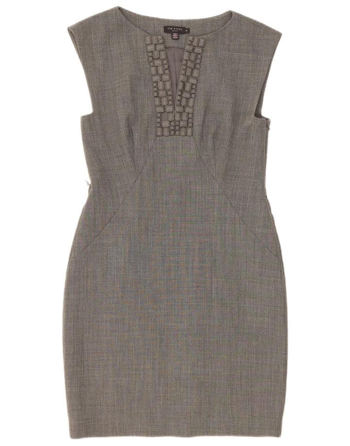 Ted Baker Robe fourreau sans manches pour femme Taille 2 Petit Polyester Gris