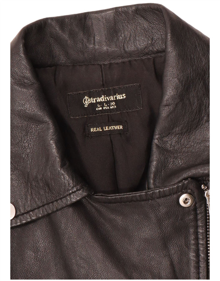 Stradivarius Veste en cuir pour femme UK 44 Grand cuir noir