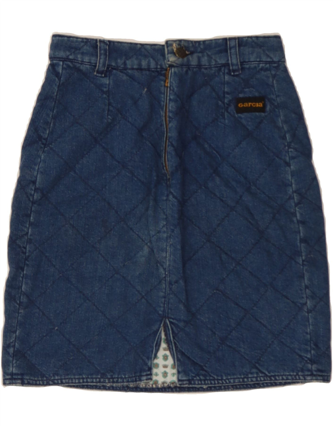 GARCIA Womens Denim Skirt W26 Small Blue Argyle/Diamond Wool Vintage Garcia and Second-Hand Garcia from Messina Hembry 