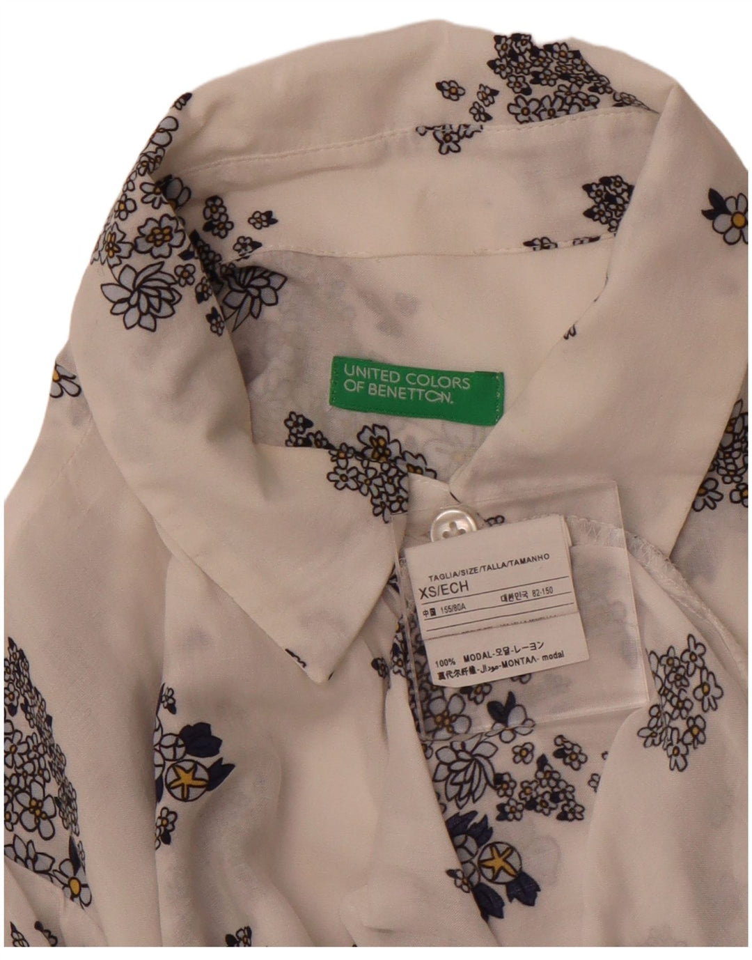 BENETTON Chemise transparente pour femme UK 6 XS Blanc Floral Modal