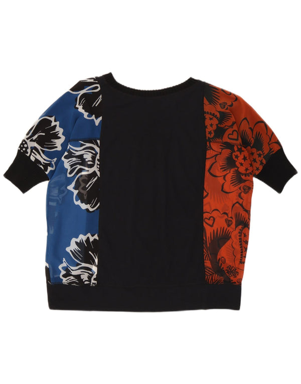 Desigual T-shirt graphique surdimensionné pour femme UK 10 Petit noir floral