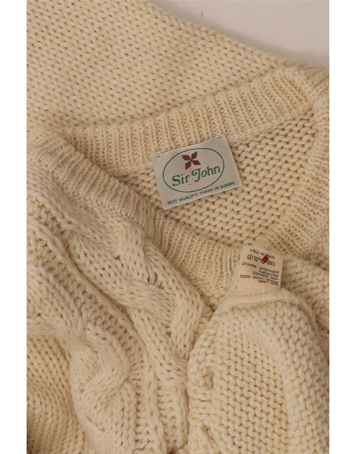 vintage Mens Crew Neck Jumper Pull Laine Beige Moyen