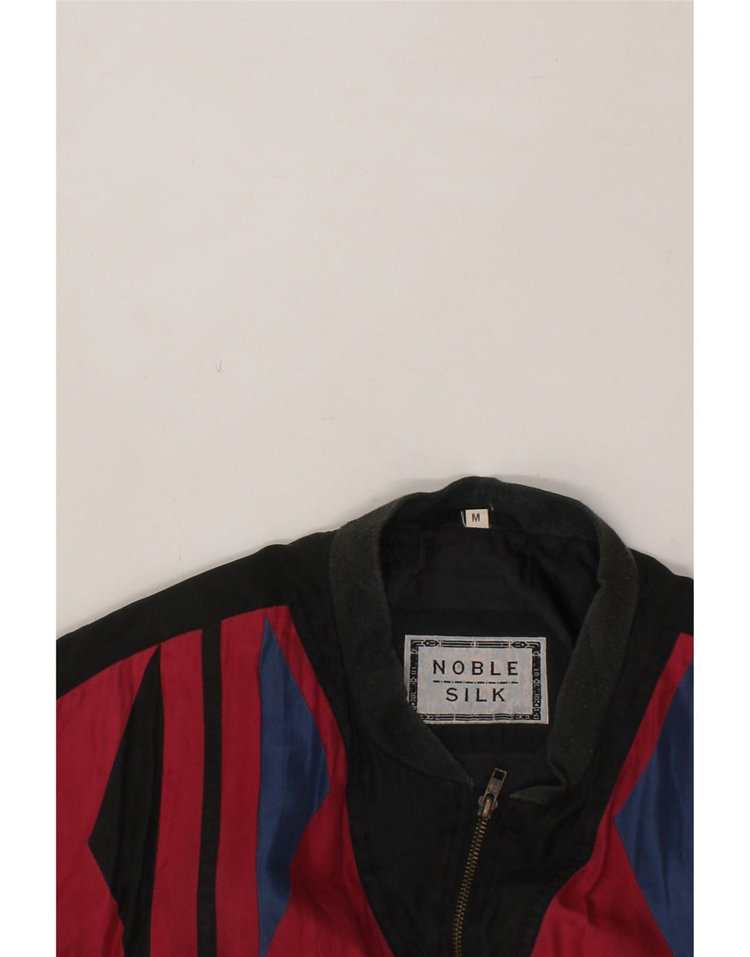 VINTAGE Homme Loose Fit Bomber Jacket UK 38 Moyen Noir Géométrique Soie