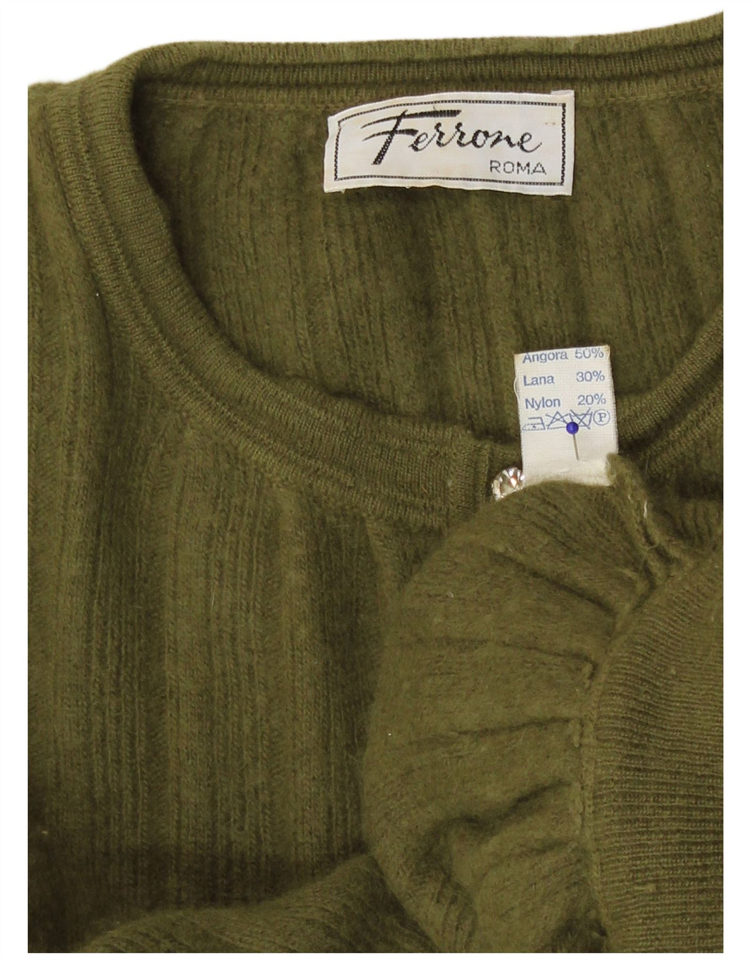 Ferrone Cardigan court pour femme UK 14 Angora vert moyen