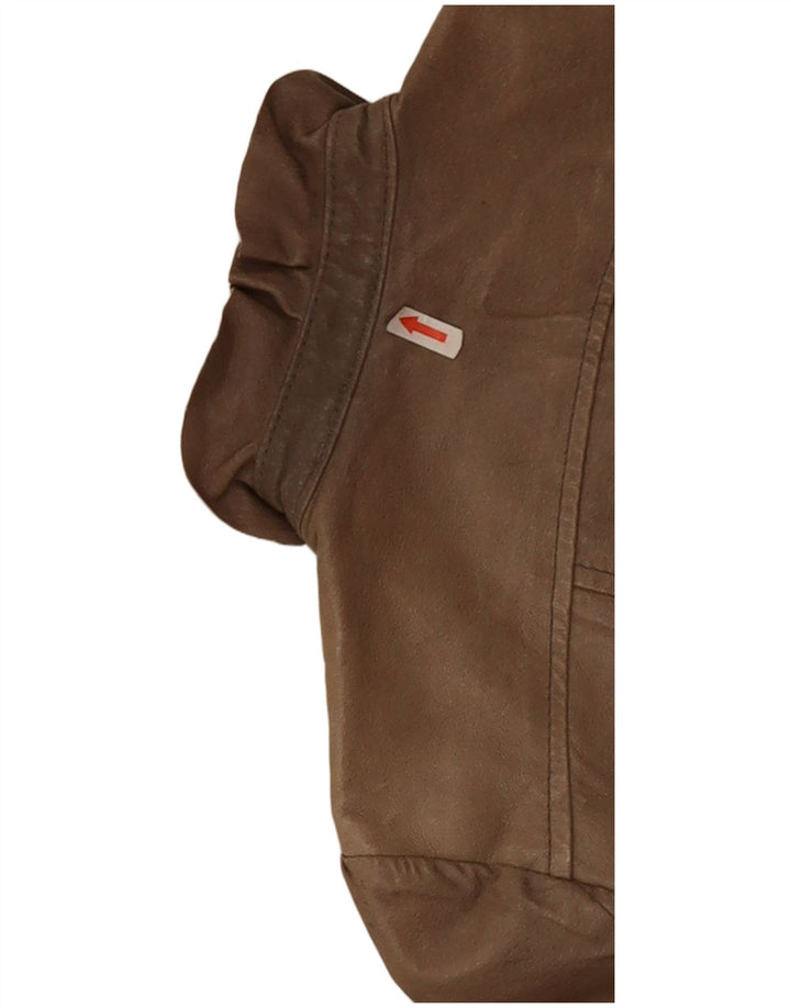 veste en cuir crop femme vintage UK 10 Petit Beige