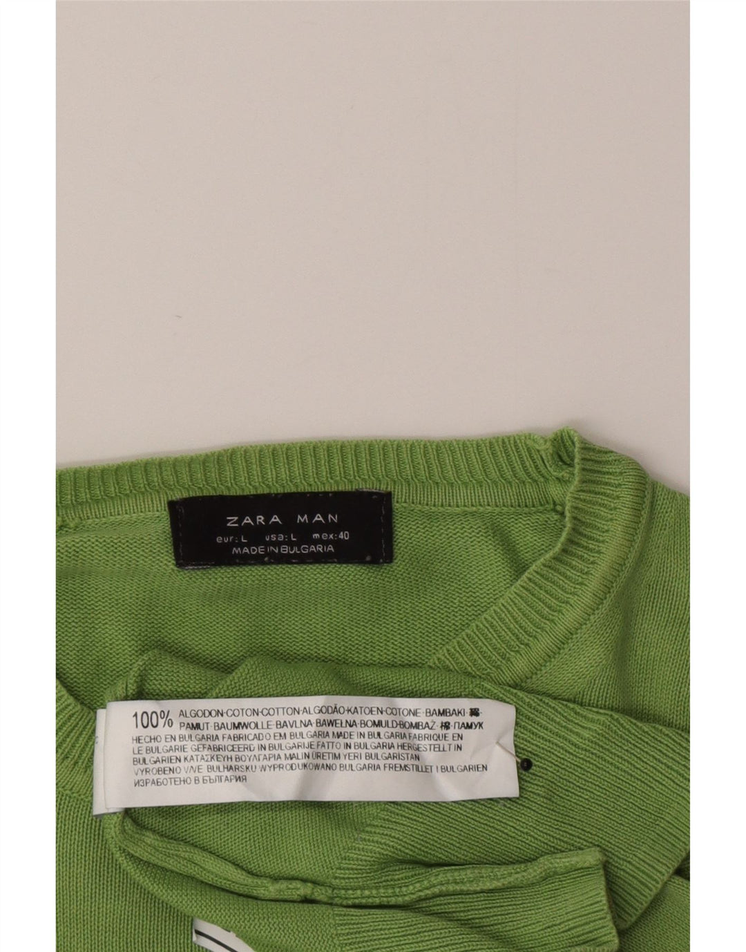 Zara Pull à col rond pour homme en coton vert Large