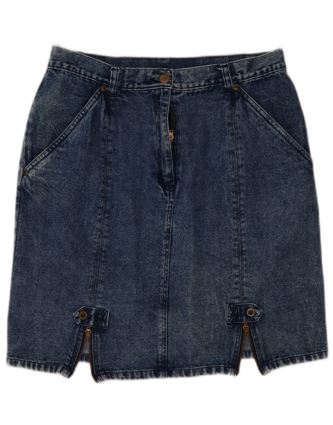 VINTAGE Femme Taille Haute Mini Jupe en Jean EU 44 XL W32 Coton Bleu