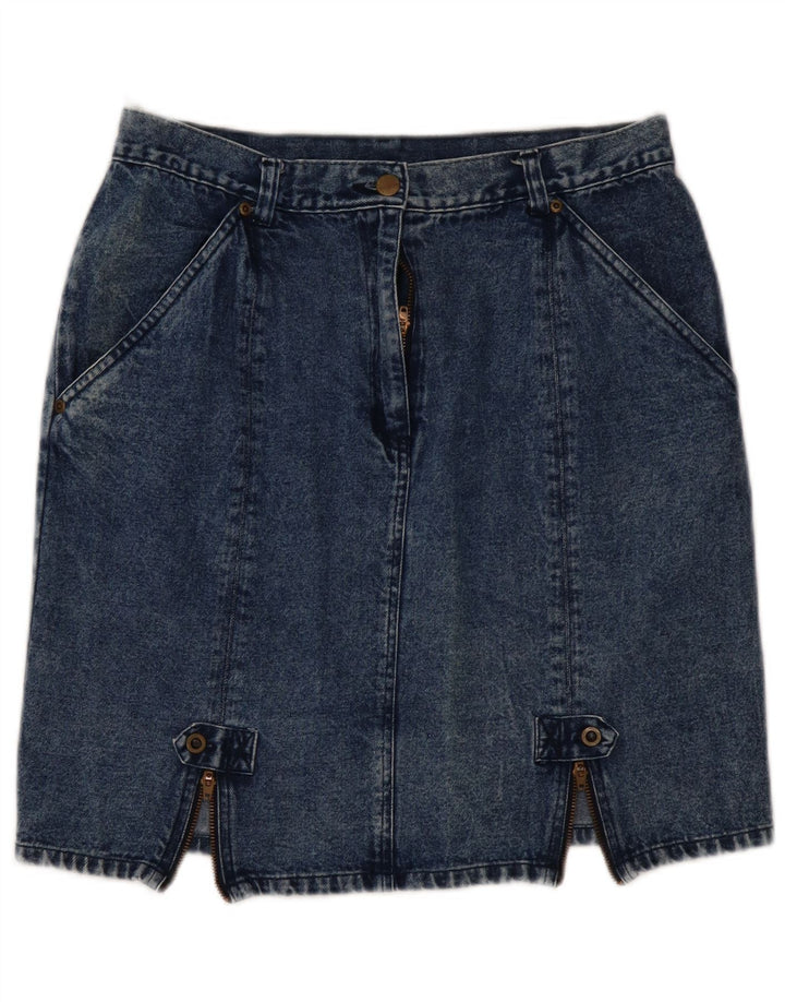 VINTAGE Femme Taille Haute Mini Jupe en Jean EU 44 XL W32 Coton Bleu
