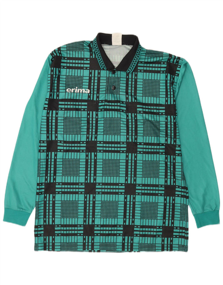Erima Polo à manches longues pour hommes XL vert à carreaux en polyester