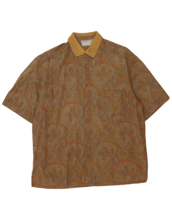 Gran Sasso Polo à manches courtes pour homme, grand motif cachemire marron