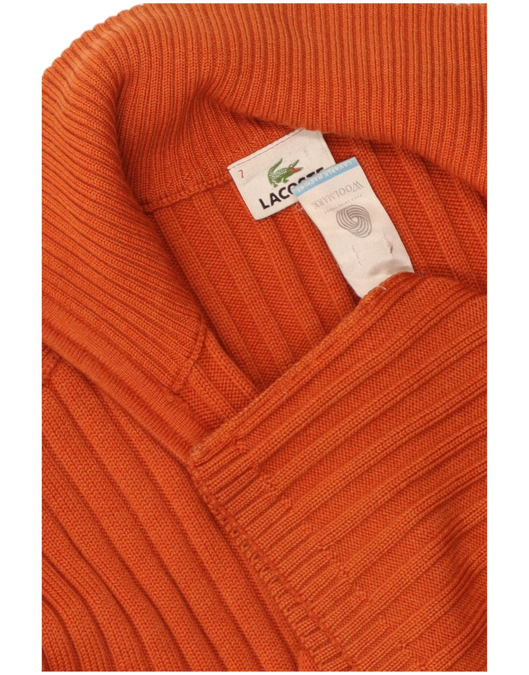 LACOSTE Homme Cardigan Pull Taille 7 2XL Orange Laine