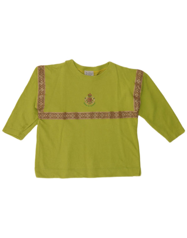 vintage Femmes 3/4 Manches Sweatshirt Jumper UK 14 Coton Vert Moyen