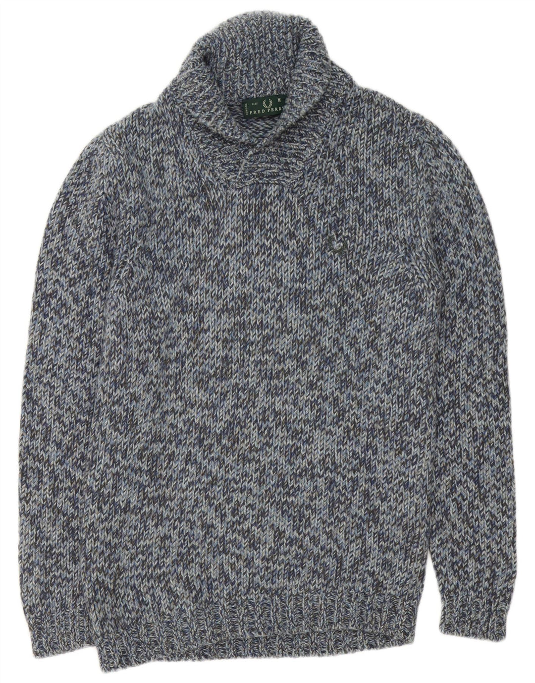 Fred Perry Pull à col châle pour homme en laine mouchetée bleu moyen