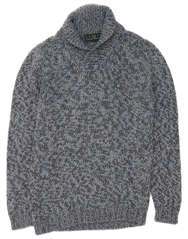 Fred Perry Pull à col châle pour homme en laine mouchetée bleu moyen