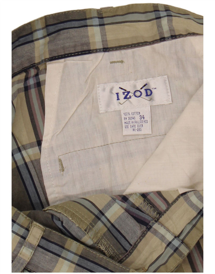 IZOD Short Chino Homme W34 Grand Kaki Carreaux Coton