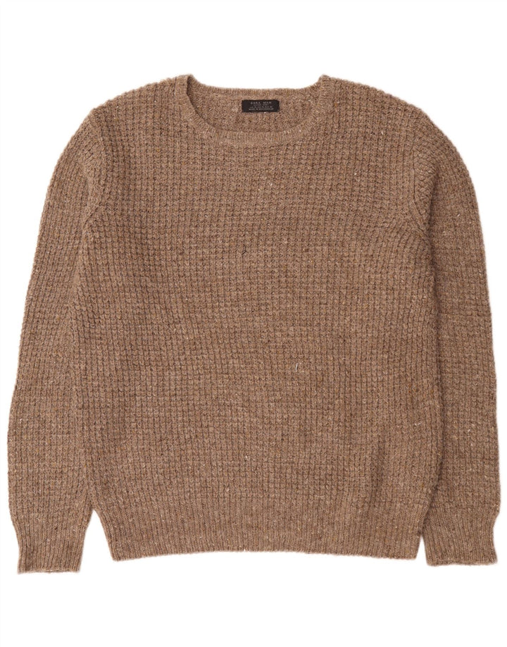 Zara Pull ras du cou pour homme XL en laine marron