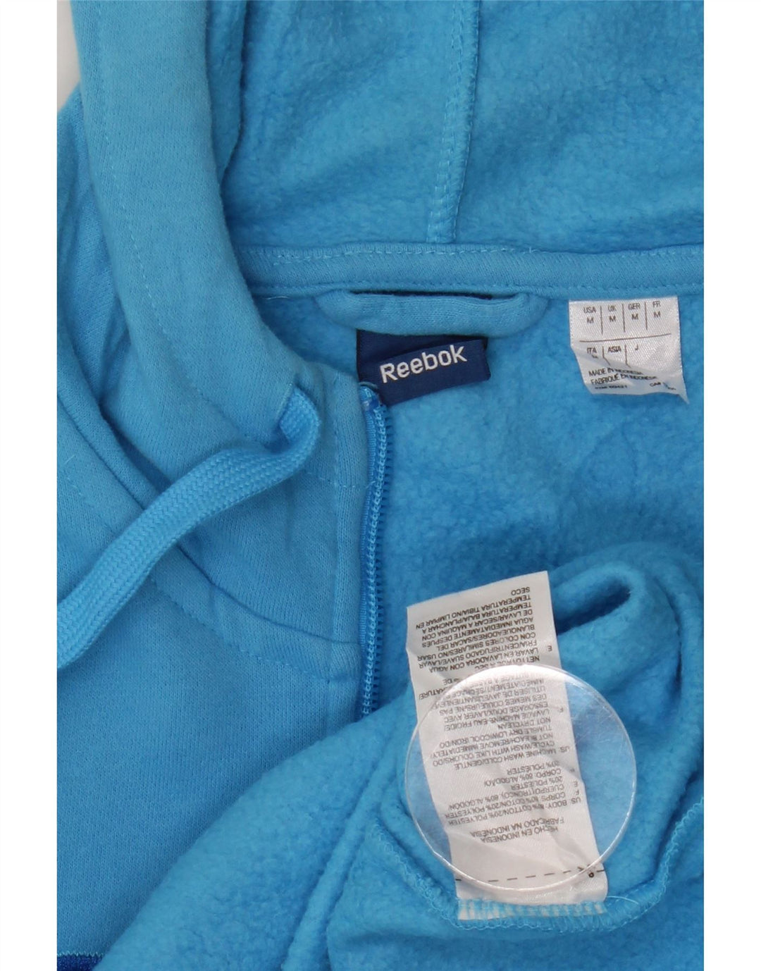 REEBOK Pull à capuche zippé graphique pour femme UK 14 Bleu moyen Coton