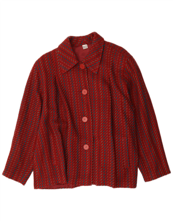 vintage Femme Veste Bomber Oversize IT 46 Grande Laine Rayée Rouge
