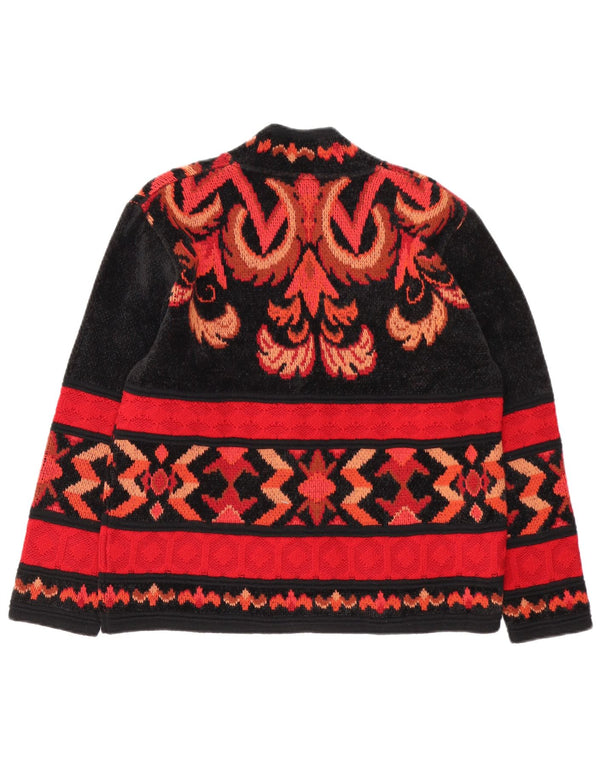vintage Womens Cardigan Sweater UK 14 Grand Rouge Géométrique Rétro