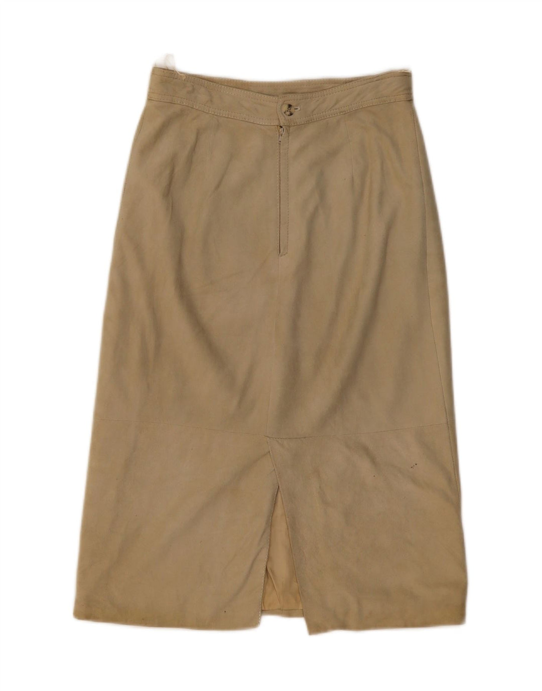 VINTAGE Womens Suede Midi Skirt W28 Medium  Beige Leather