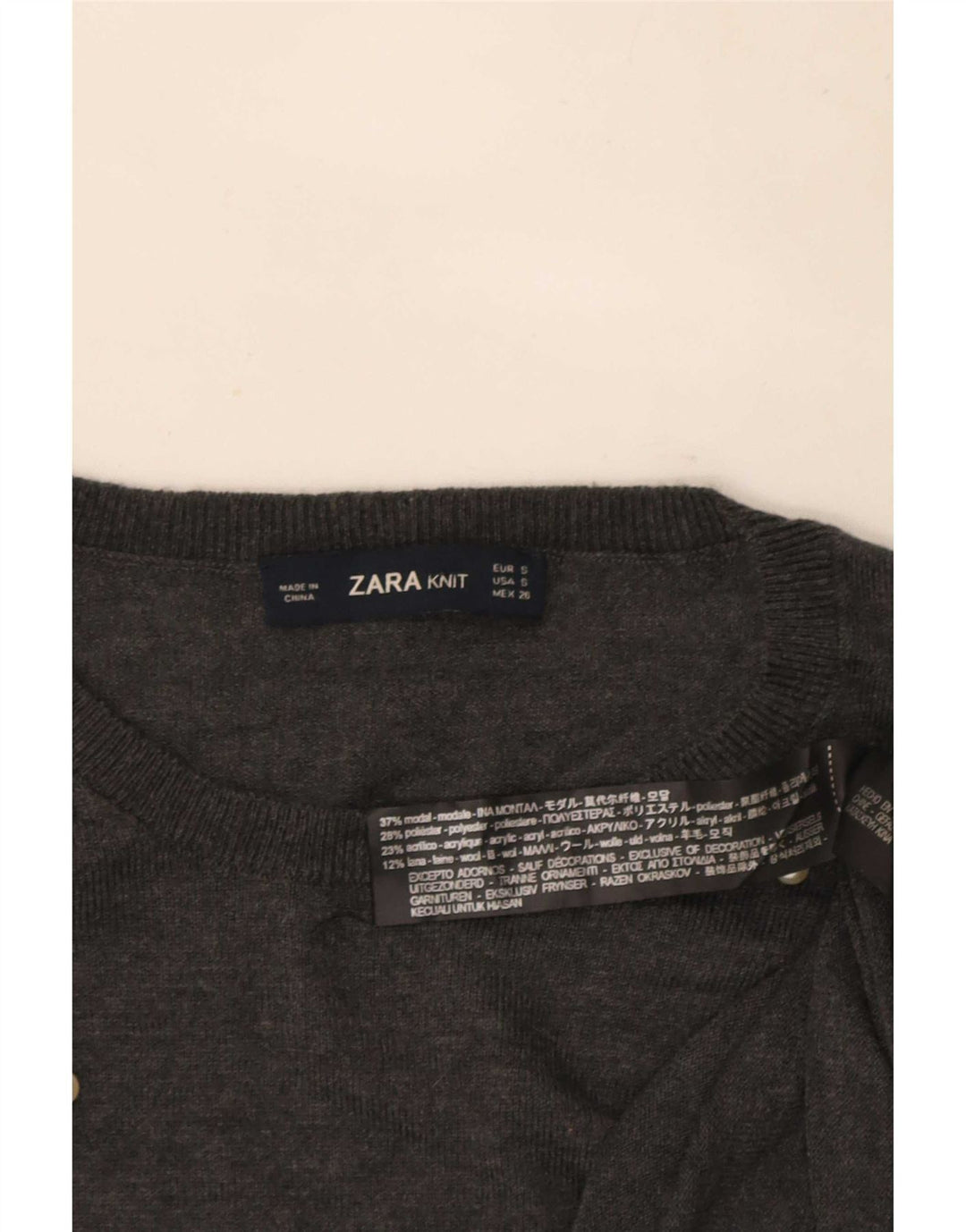 Zara Pull ras du cou pour femme UK 10 Small Gris Modal