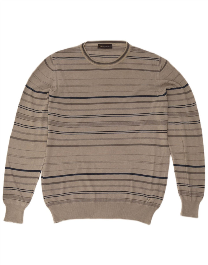Trussardi Pull Col Ras Du Cou Grand Coton Rayé Gris |