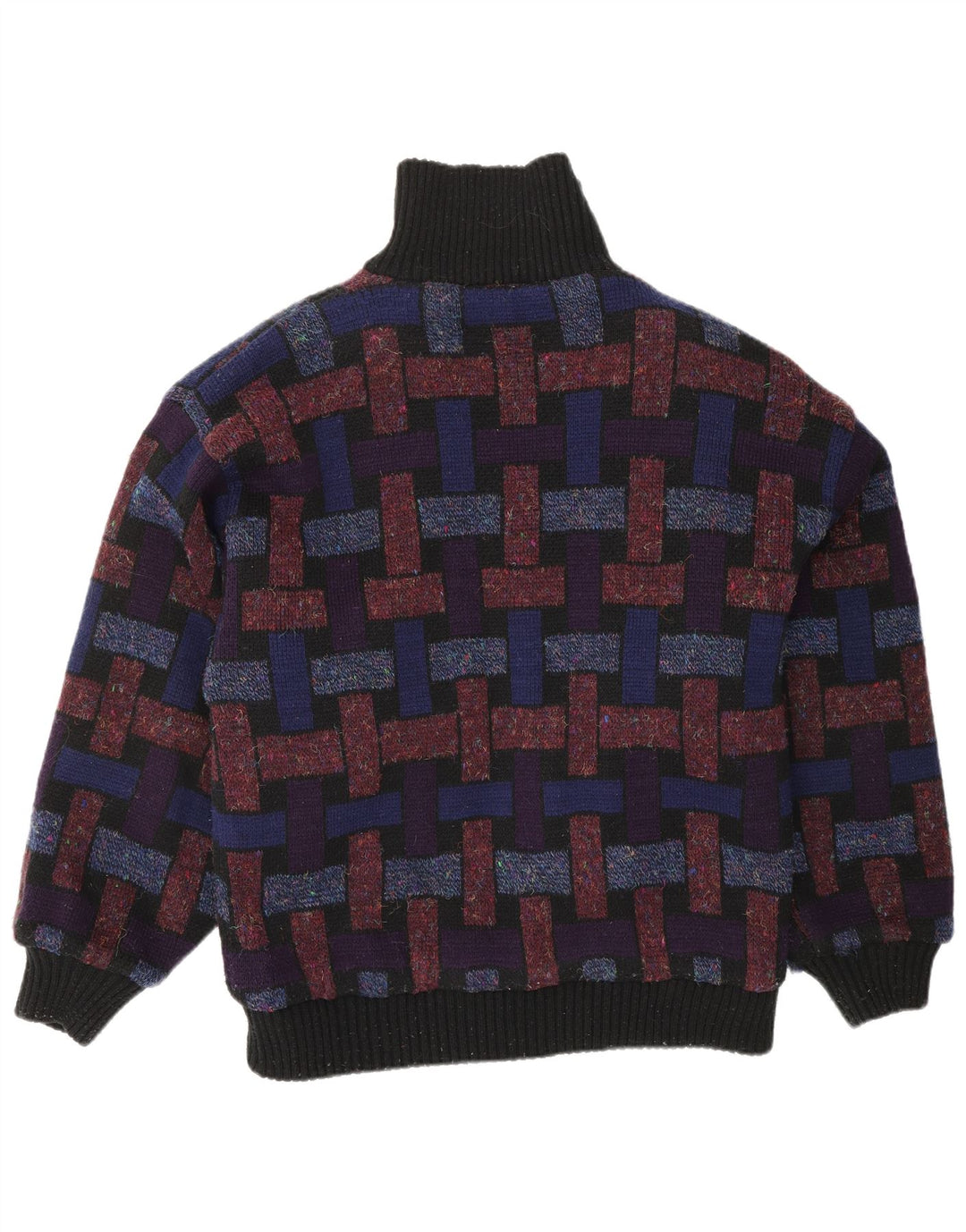 VINTAGE Homme Cardigan Pull Grand Multicolore Géométrique