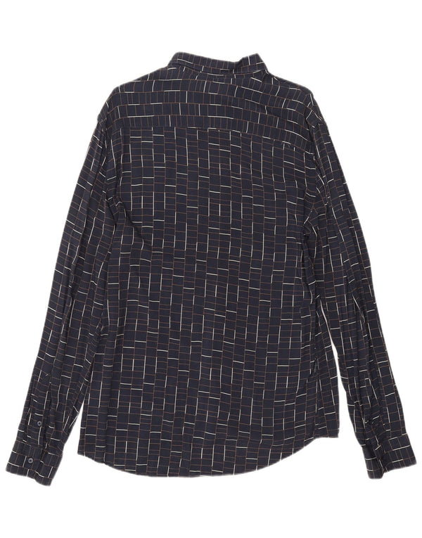 Zara Chemise Slim Fit Grand Carreaux Bleu Marine Viscose