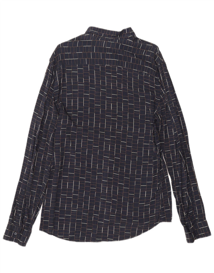 Zara Chemise Slim Fit Grand Carreaux Bleu Marine Viscose