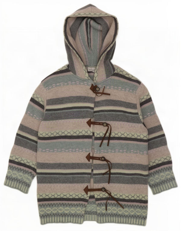 Benetton Cardigan long à capuche pour femme UK 16 Large Rayé Vert