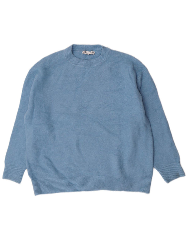 Zara Womens Oversized Crew Neck Jumper Sweater UK 10 Small Blue Acrylic