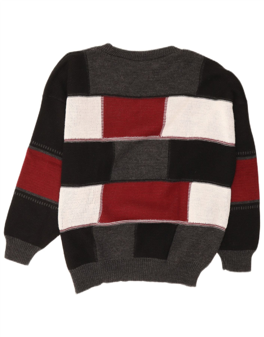 VINTAGE Homme Col Bateau Pull Pull Grand Noir Colorblock Acrylique