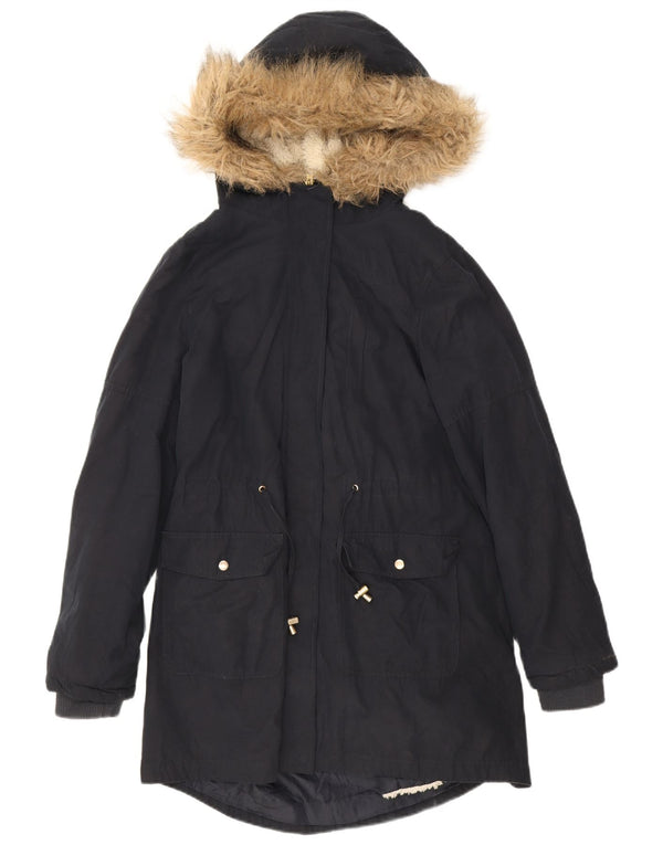 Oasis Parka Sherpa surdimensionnée à capuche pour femme UK 10 Small Bleu marine