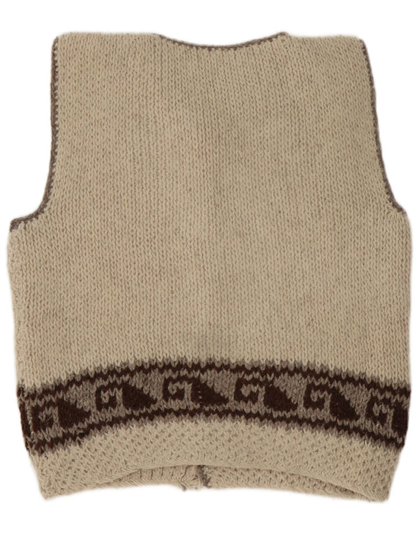 vintage Mens Cardigan sans manches Pull Grand Beige Fair Isle
