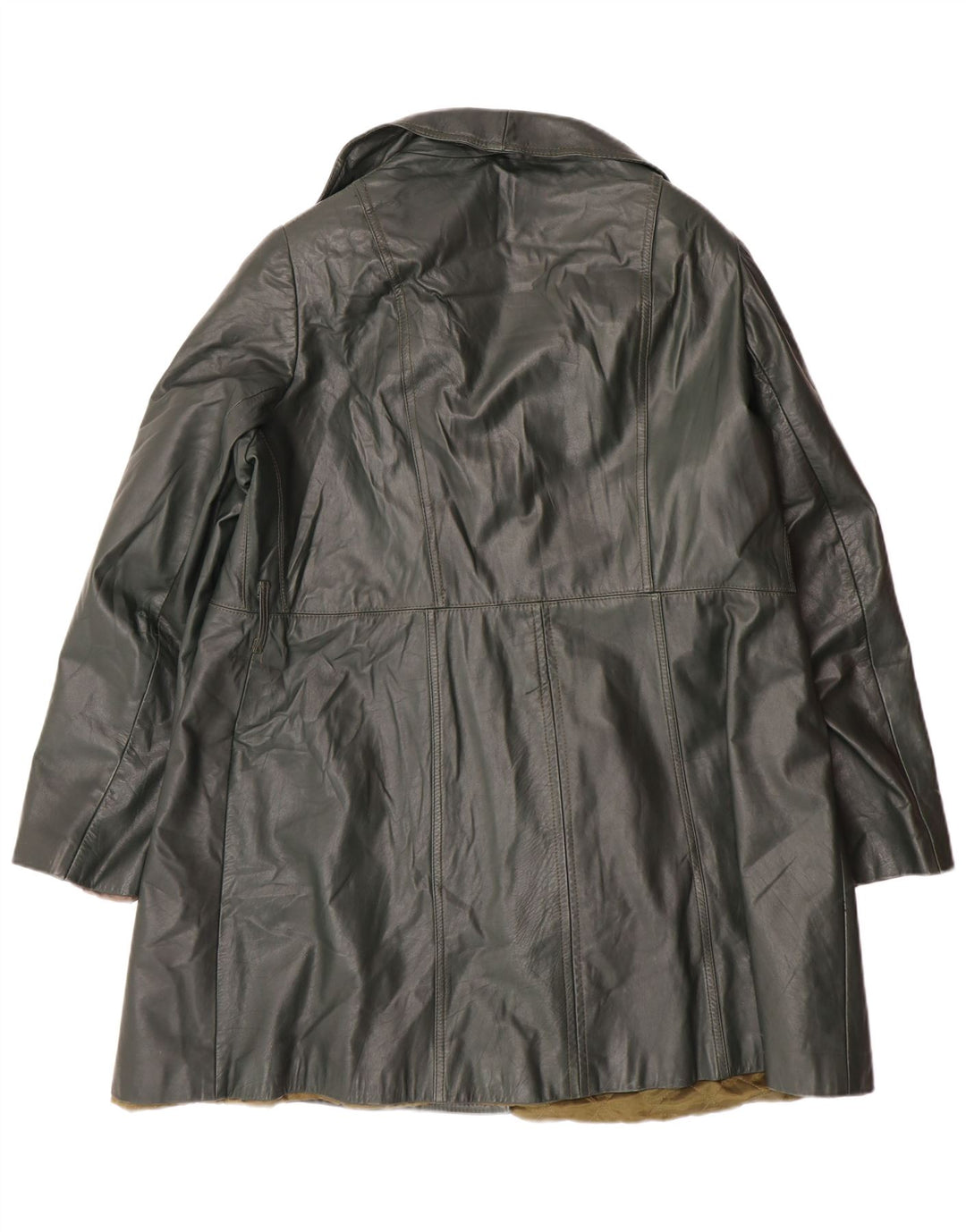 vintage Femmes Double Breasted Manteau en cuir UK 18 XL Vert