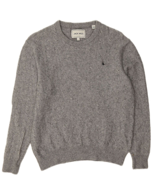 Jack Wills Pull à col rond pour femme UK 14 Grande laine grise