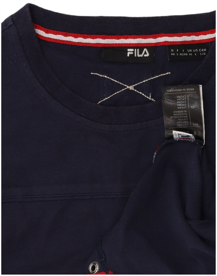 FILA T-Shirt Femme Top UK 14 Large Bleu Marine Coton