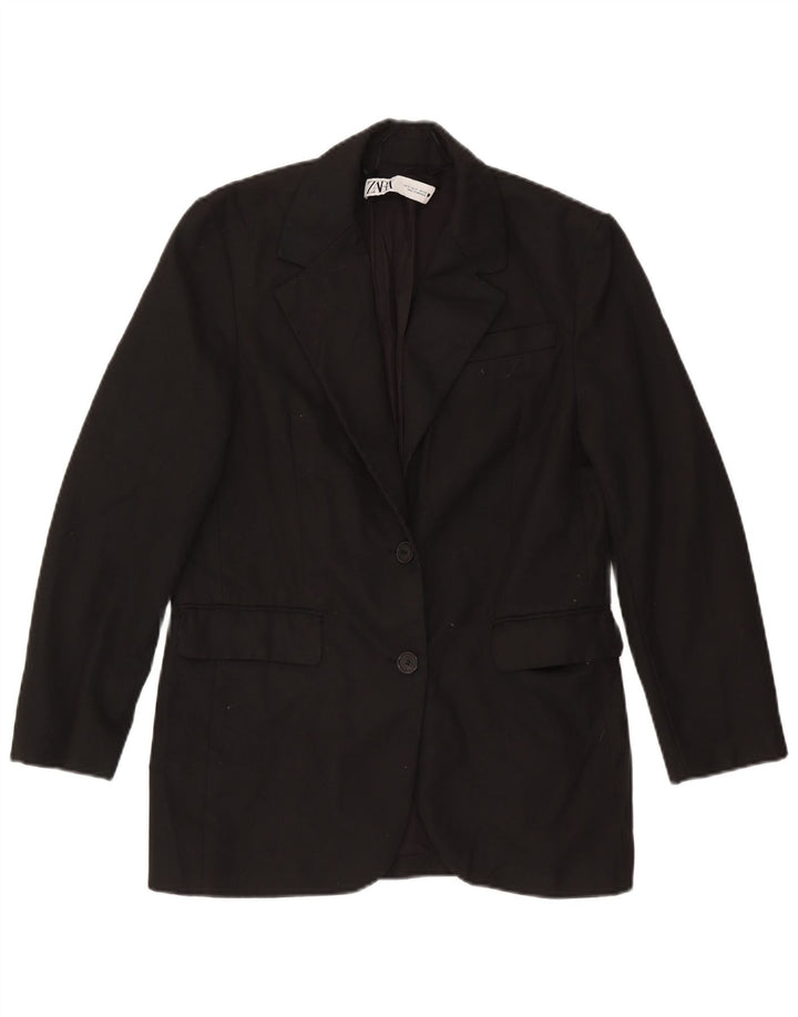 Zara Veste Blazer 2 Boutons Femme UK 10 Petite Viscose Noire