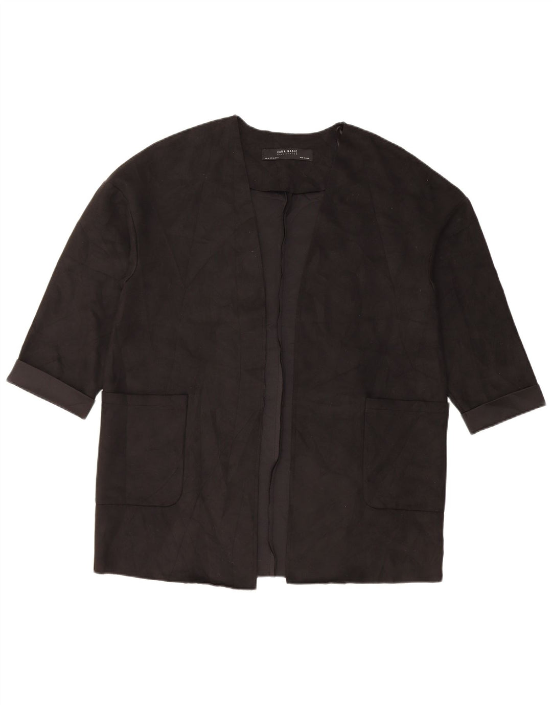 Zara Veste blazer ouverte surdimensionnée à manches 3/4 pour femme UK 6 XS Noir Polyester