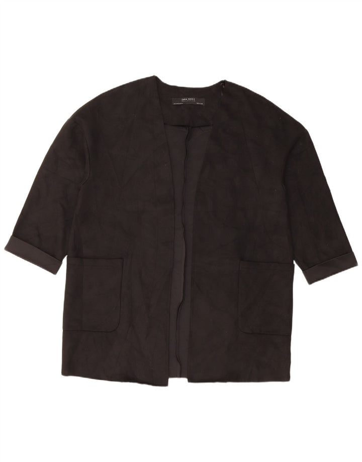 Zara Veste blazer ouverte surdimensionnée à manches 3/4 pour femme UK 6 XS Noir Polyester