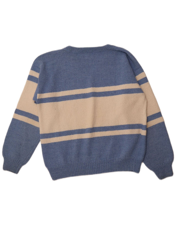 VINTAGE Pull col V pour homme Grand Bleu Colorblock