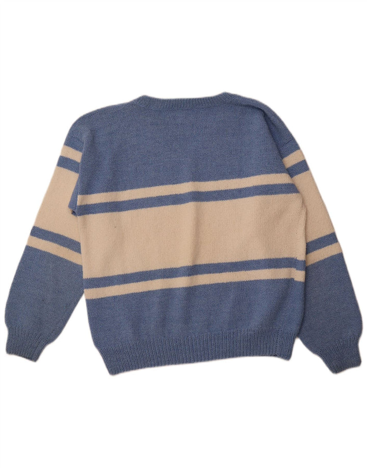 VINTAGE Pull col V pour homme Grand Bleu Colorblock