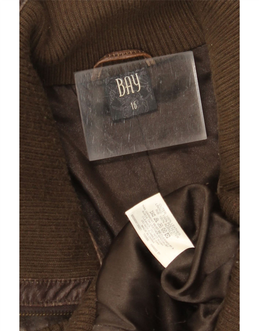 BAY Veste en cuir crop pour femme UK 16 Grand cuir marron