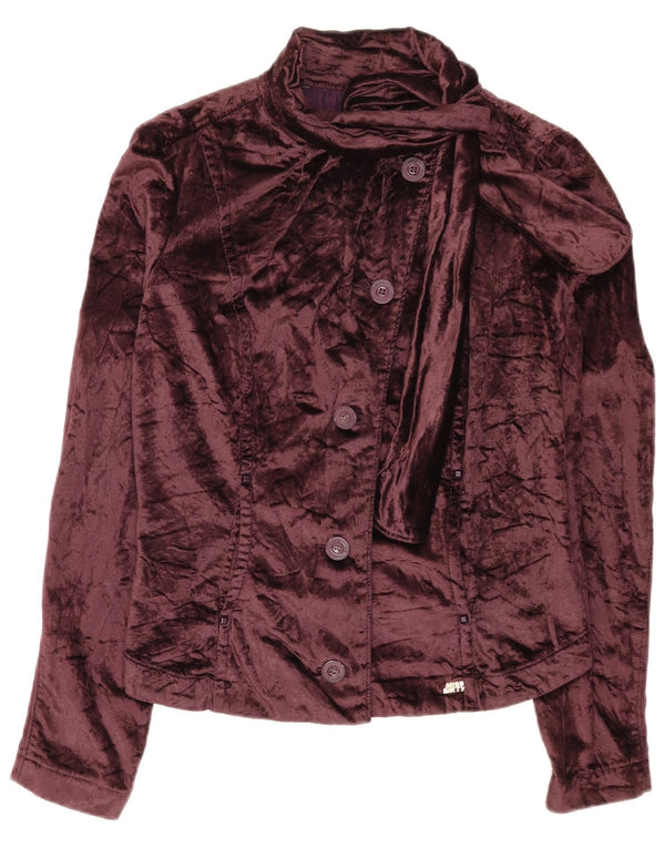 Sixty Womens Crop Velvet Bomber Jacket UK 14 Grand Coton Marron