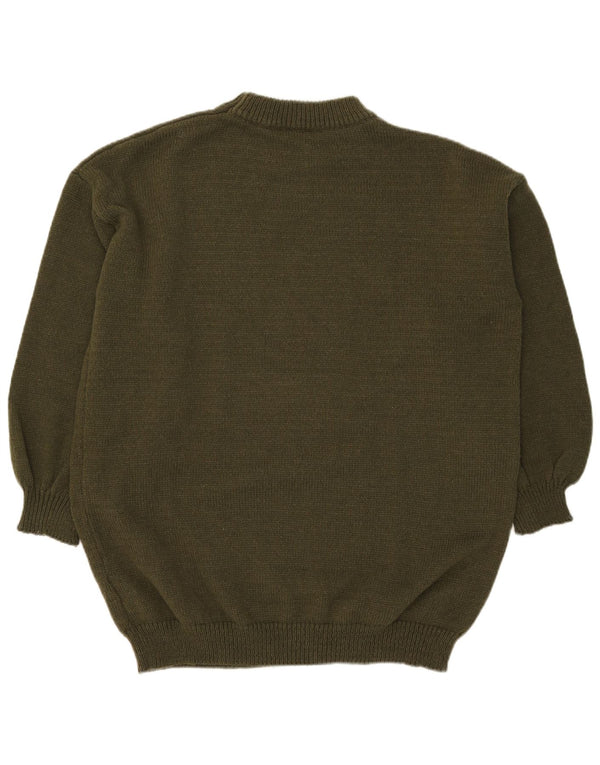 vintage Mens Crew Neck Jumper Pull Grand Kaki Polyester